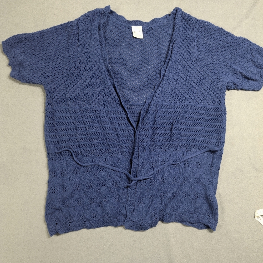 Blair crochet cardigan Sweater blue knitted women's XL cotton polyester